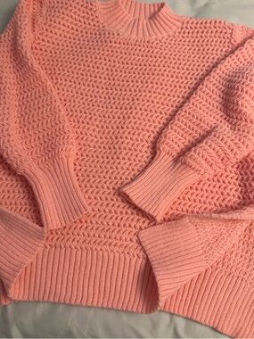 SHEIN Coral Pink Textured Crew Neck Sweater
